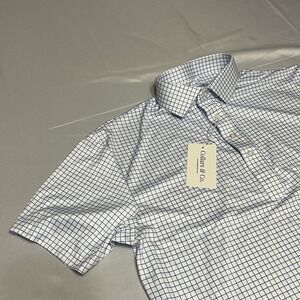 NWT Collars and Co Dress Collar Polo Shirt Mens M Blue White Check Performance